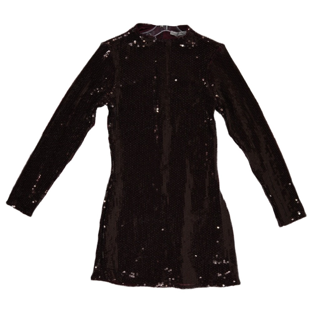Abercrombie & Fitch Sequin Dress Women's Size Medium Maroon Mock Neck Bodycon